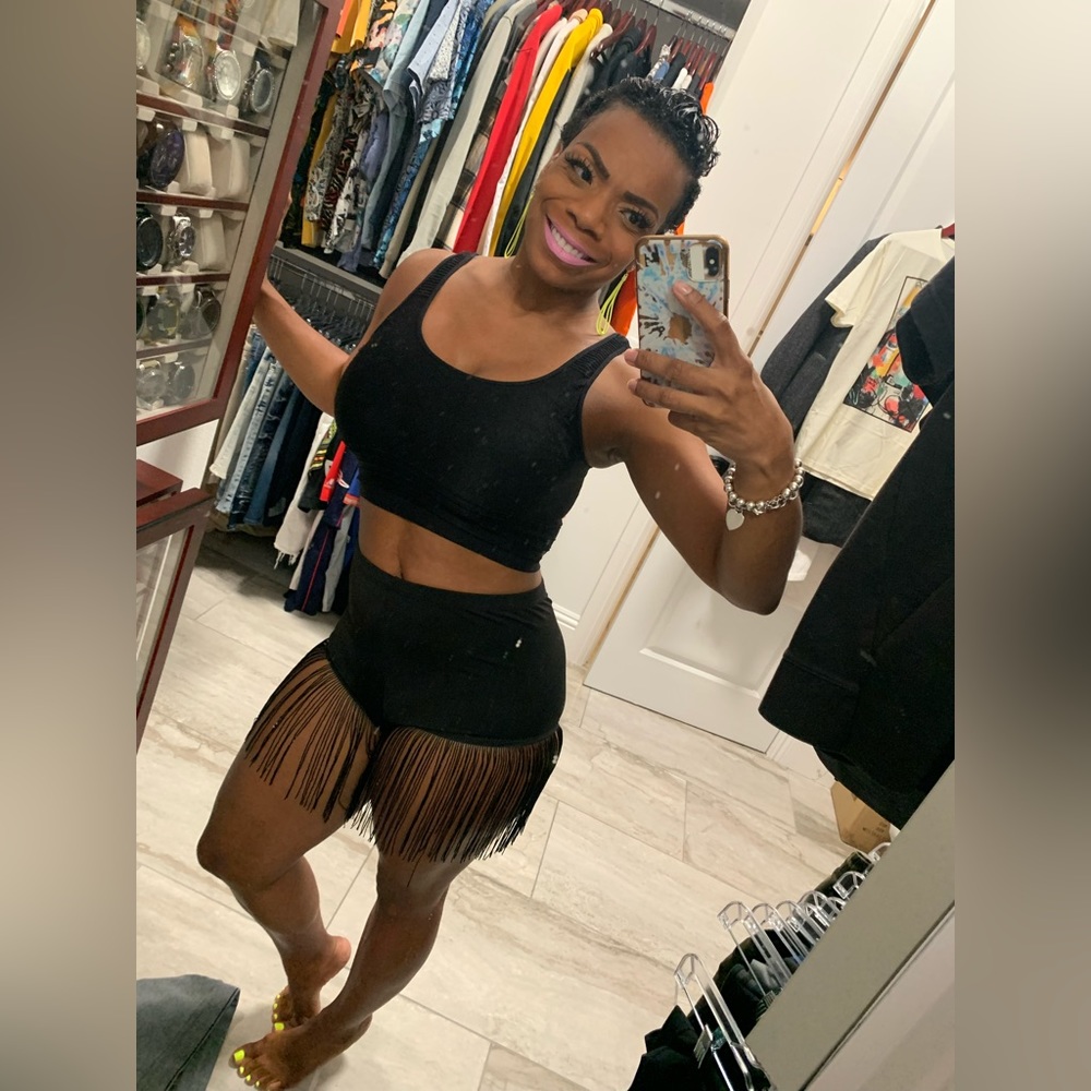Black Long Fringe Mini Shorts Size Small